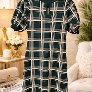 NEW! New York & Co Plaid Green and White Dress size XS